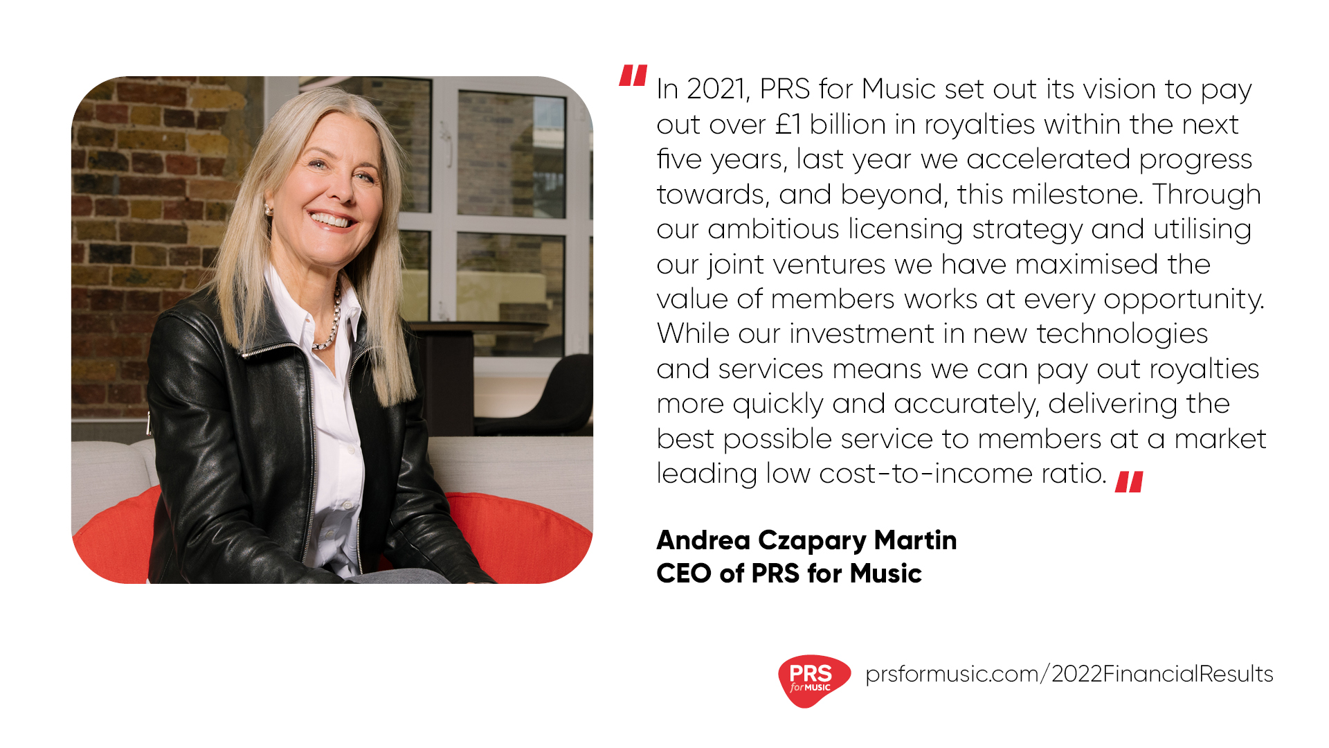 Quote from PRS for Music CEO Andrea Czapary Martin