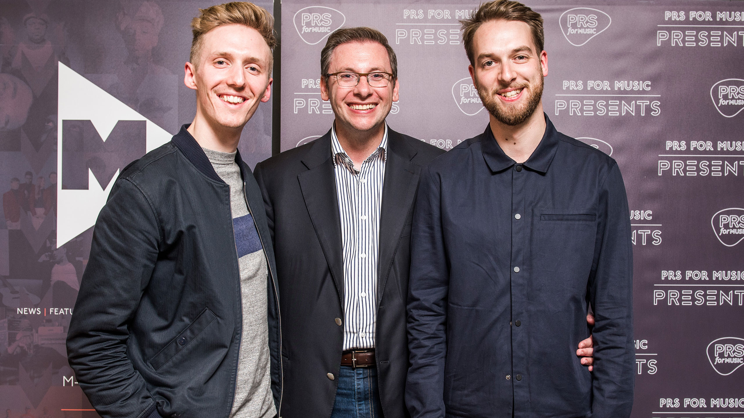 James Hatcher (Honne), Paul Clements (executive director of membership at PRS for Music) and Andy Clutterbuck (Honne) at PRS Presents