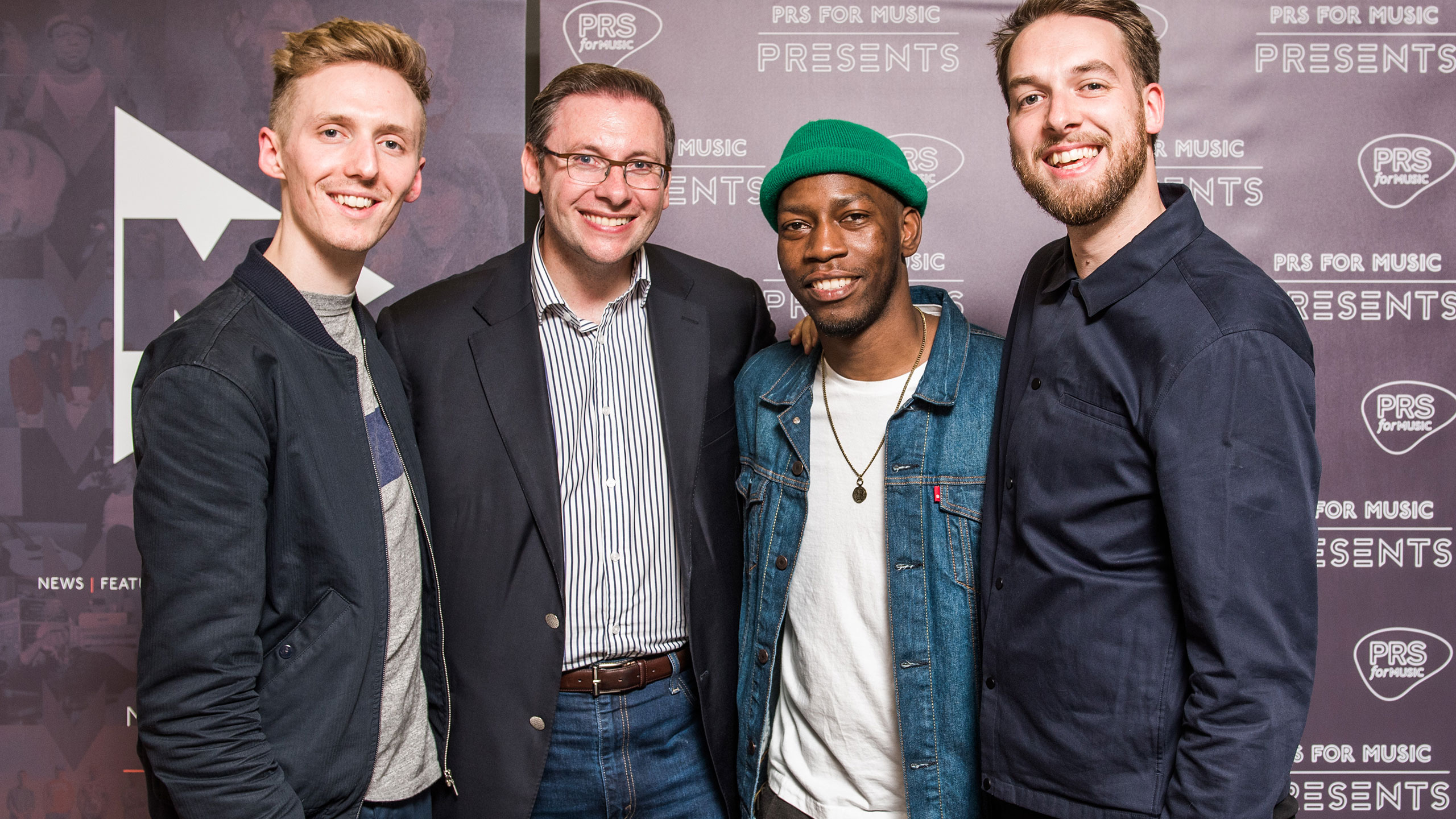 James Hatcher (Honne), Paul Clements (executive director of membership at PRS for Music), Tiggs Da Author and Andy Clutterbuck (Honne) at PRS Presents