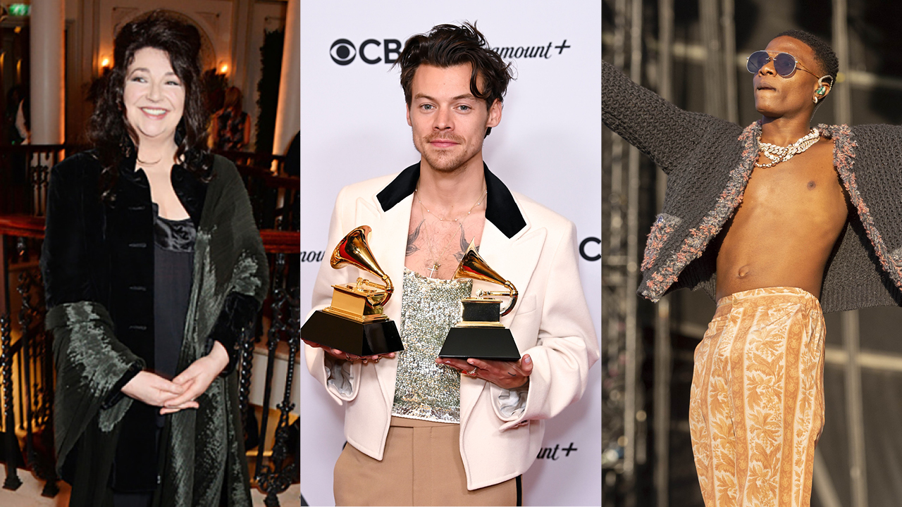 L-R: Kate Bush ©Getty, Harry Styles ©Shutterstock, Wizkid ©Shutterstock