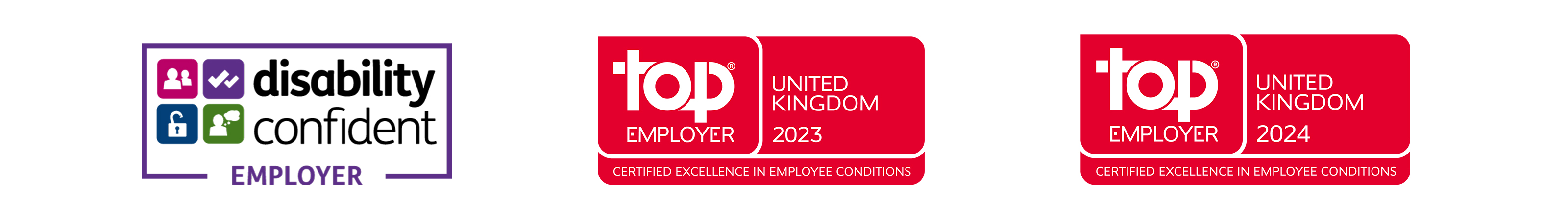 Disability confident employer, top employer 2023, top employer 2024 badges